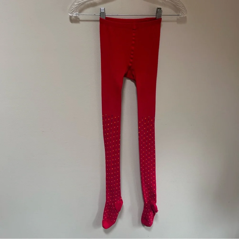 Hanna Andersson ~Girl’s Red Polka Dot Denmark Cotton Blend Footed Tights 150/160